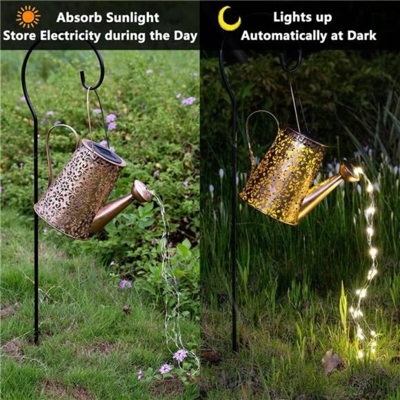 Solar Lights Outdoor Garden Decor,Large Hanging Waterproof WateringCan Landscape - Picture 4 of 8